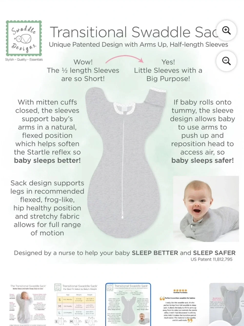Swaddle Designs Heathered Gray Striped Transitional Swaddle Sack for Babies